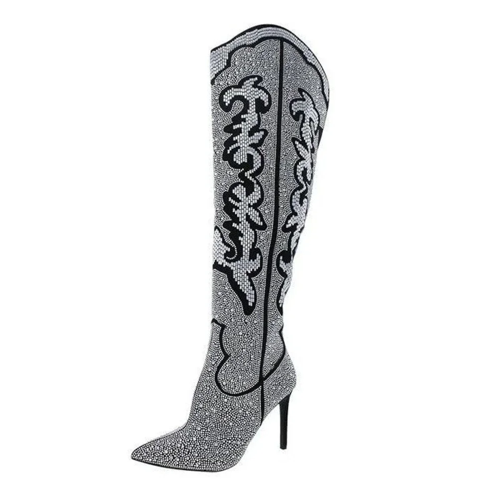 INC Womens 5.5 M Pewter Iresa Rhinestone Over The Knee Western Boots DISPLAY QH5